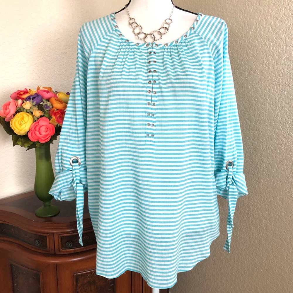 Michael Kors Seashore Striped Tie Sleeve Tunic Top